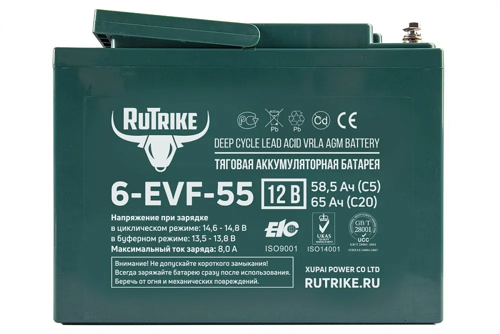 Тяговый гелевый аккумулятор RuTrike 6-EVF-55