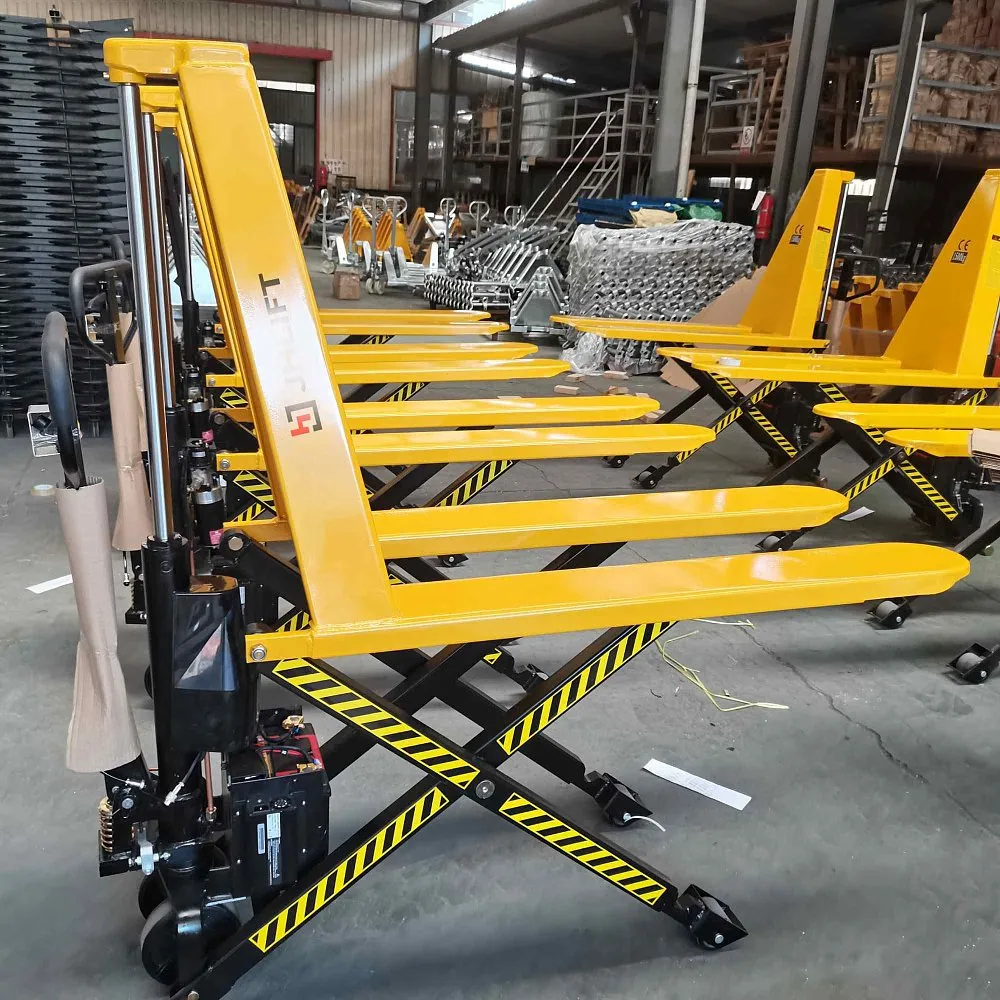 Гидравлическая тележка (рохля) с электрическим ножничным подъемом JHLIFT EHLS1000N, 1000 кг, 1150х540 мм, с полиуретановыми колесами