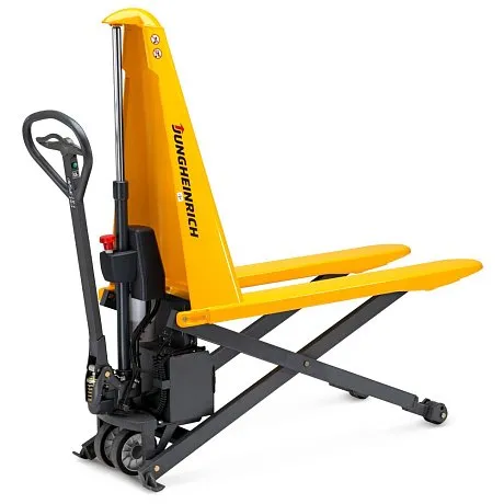 Гидравлическая тележка (рохля) с электрическим ножничным подъемом Jungheinrich AMX 10e N-GN, 1000 кг, 1150х560 мм, с нейлоновыми колесами картинка