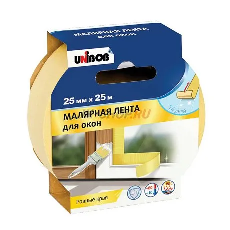 Профессиональная малярная лента UNIBOB для окон 25мм х 25м (желтая) картинка