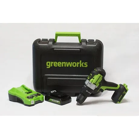 Дрель-шуруповерт аккумуляторная Greenworks GD24DD60K2, 24V, c АКБ 2 Ач и ЗУ картинка
