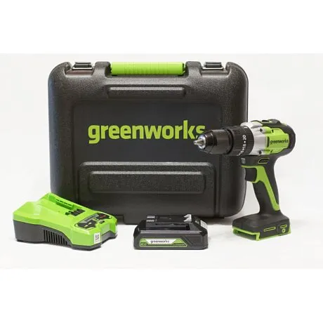 Дрель-шуруповерт аккумуляторная Greenworks GD24DD60K2, 24V, c АКБ 2 Ач и ЗУ картинка