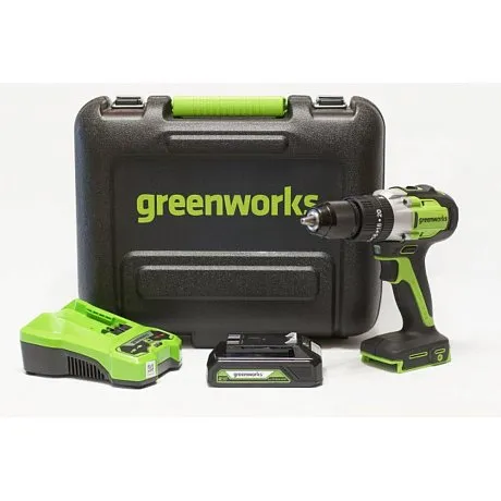 Дрель-шуруповерт аккумуляторная Greenworks GD24DD60K2, 24V, c АКБ 2 Ач и ЗУ картинка