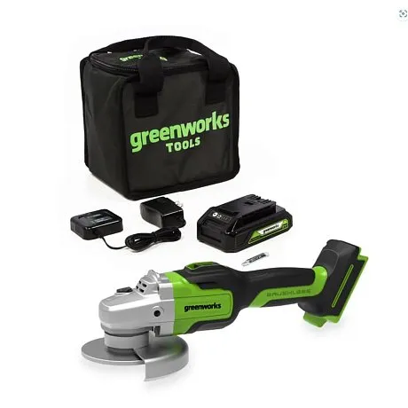 Угловая шлифовальная машина аккумуляторная Greenworks GD24AG, 24V, c АКБ 2 Ач и ЗУ картинка