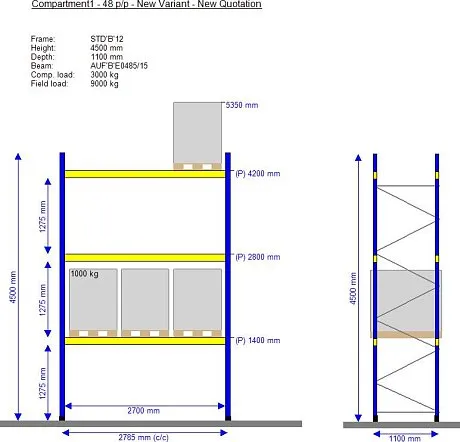 Фронтальный стеллаж 48 паллетомест картинка