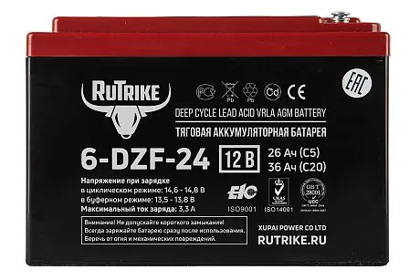 Тяговый гелевый аккумулятор RuTrike 6-DZF-24 картинка