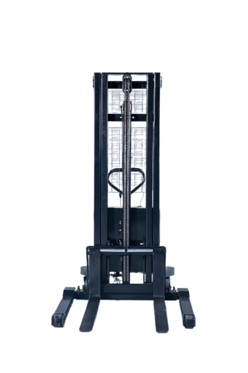 Гидравлический штабелер с электроподъемом, с расширенными опорами и раздвижными вилами JHLIFT DYC15-A, г/п 1500 кг, в/п 2000 мм