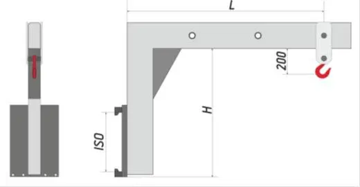 Стрела безблочная Г-образная (крепление на каретку) СБГ-50/15/15/6