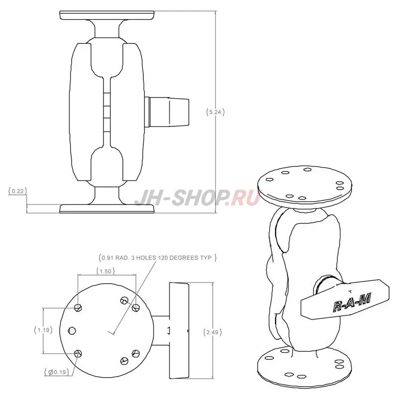 Универсальное крепление RAM с круглым основанием