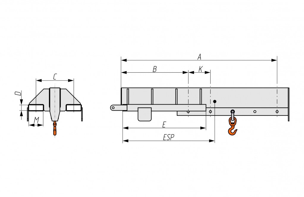 Стрела безблочная (крепление на вилы) СБВ-20/20/8