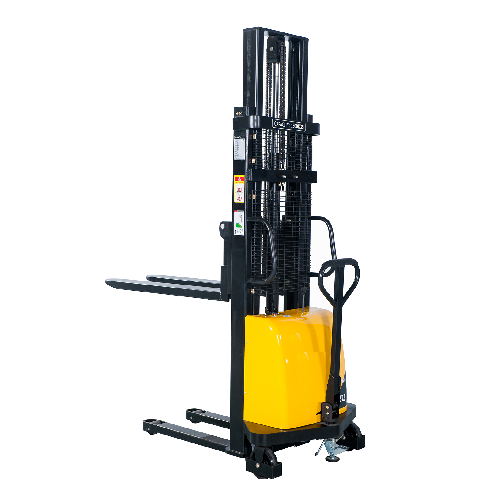 Гидравлический штабелер с электроподъемом и раздвижными вилами JHLIFT DYC15, г/п 1500 кг, в/п 1600 мм