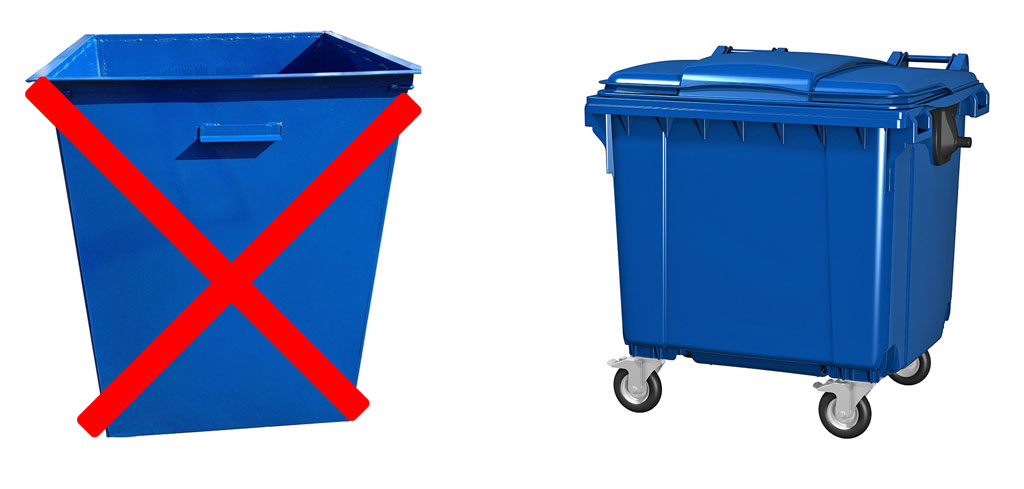 пластиковый мусорный контейнер против металлического фото