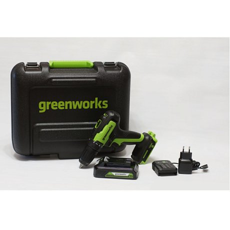 Дрель-шуруповерт аккумуляторная Greenworks GD24DD35, 24V, c АКБ 2 Ач и ЗУ картинка