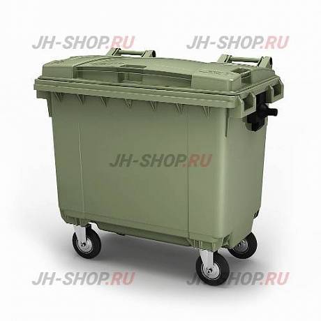Передвижной мусорный контейнер на 4 колесах  660 л. зеленый с крышкой картинка