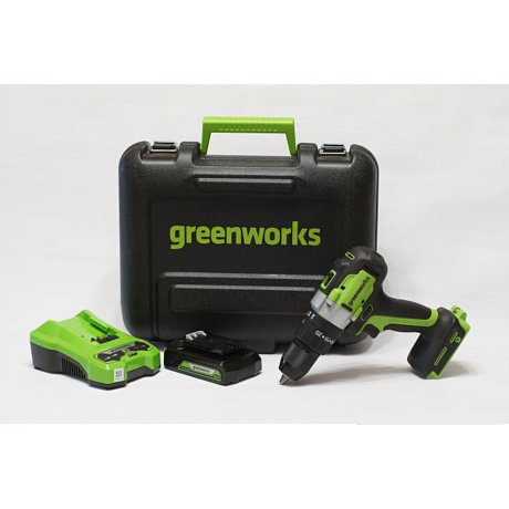 Дрель-шуруповерт аккумуляторная Greenworks GD24DD60K2, 24V, c АКБ 2 Ач и ЗУ картинка