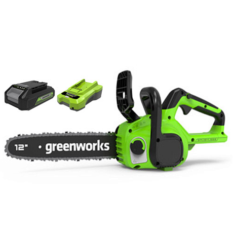 Цепная пила аккумуляторная Greenworks GD24CS30 24V (30см) бесщеточная c АКБ 2 Ач и ЗУ картинка