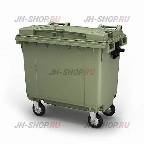 Передвижной мусорный контейнер на 4 колесах  660 л. зеленый "крышка в крышке" картинка