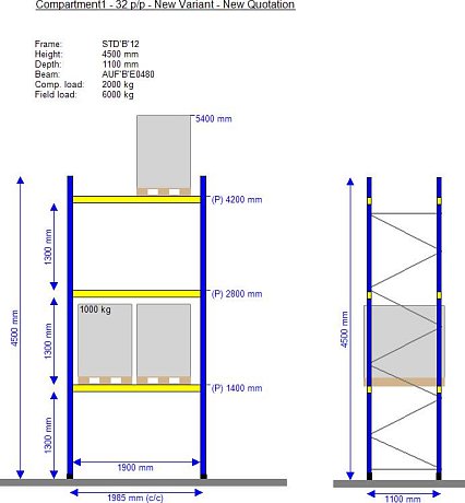 Фронтальный стеллаж 32 паллетомест картинка