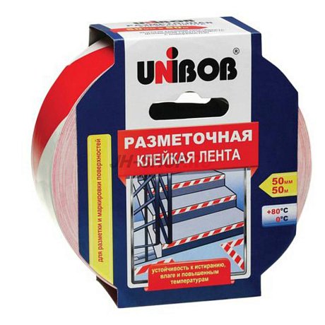Клейкая лента светоотражающая UNIBOB 48мм х 5м, красно-белая картинка