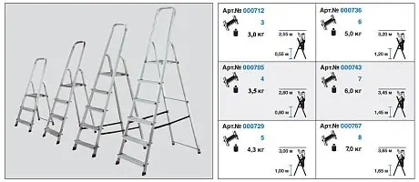Krause CORDA Стремянка от 3 до 8 ступеней, рабочая высота от 2570 до  3610 мм картинка