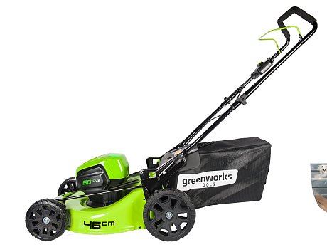 Газонокосилка аккумуляторная Greenworks GD60LM46HP 60V (46 см) с 4 А.ч АКБ и ЗУ картинка