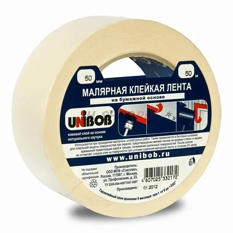 Малярная клейкая лента UNIBOB мм 19-50мм х 50м, белая картинка